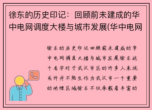 徐东的历史印记：回顾前未建成的华中电网调度大楼与城市发展(华中电网总部)