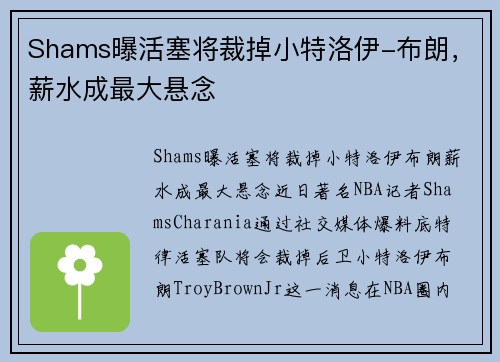 Shams曝活塞将裁掉小特洛伊-布朗，薪水成最大悬念